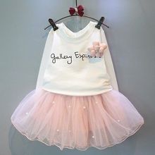 Baby Children Kids Girls Clothing Tops T-shirt Tulle Skirt Cute Pink 2pcs Flower Outfit Set Clothes New Spring 2 3 4 5 6 7 Years