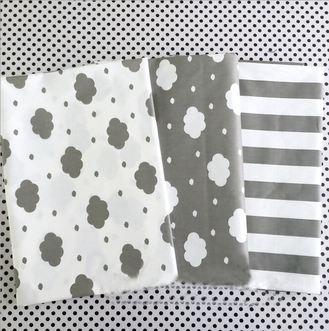 Home Textile Cotton Fabric Gray Clouds and Stripe Design Tecido Scrapbooking Bedding Twill Sewing Cloth Quitling Patchwork Tilda