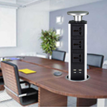 3 Plug Outlet Pop Up Power Point Socket Pull Home Kitchen Unit Worktop Table Retractable USB Charger