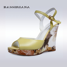 BASSIRIANA – women platform sandals shoes, white and yellow colors, russian sizes 35-40, genuine leather, free shipping
