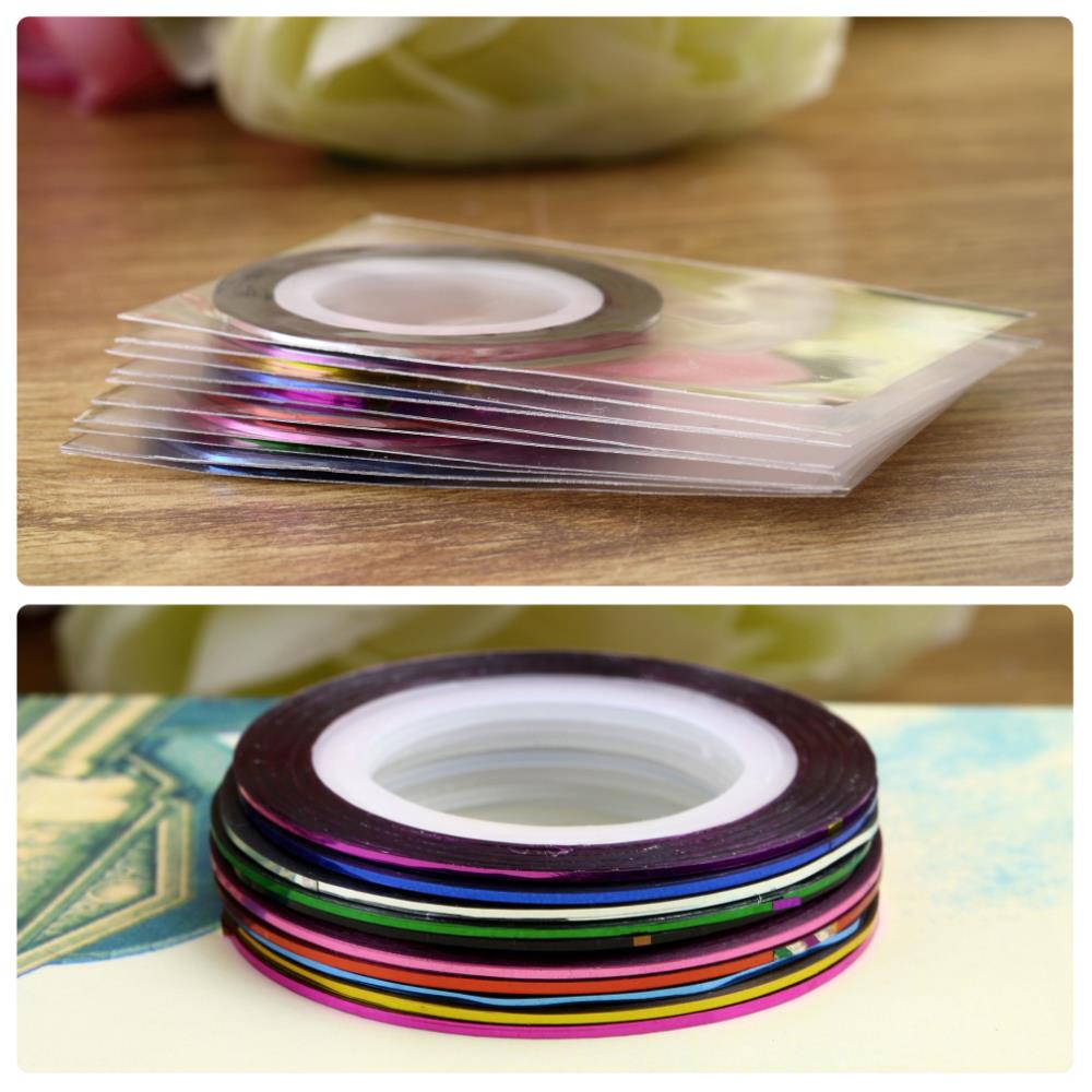 2015 New Fashion Sticker Nails 10Pcs Mixed Colors Nail Rolls Striping Tape Line DIY Nail Art