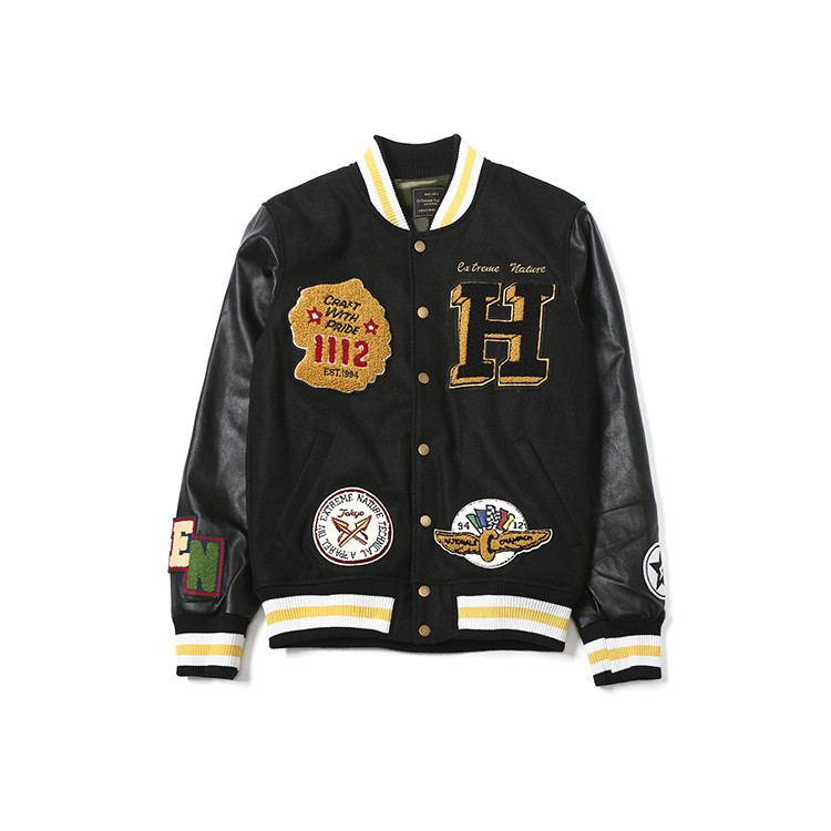 Men s clothing autumn and winter coat vintage PU jacket outerwear woolen baseball uniform