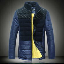 2015 New Winter Jackets Men Patchwork Polka Dot Cotton Wadded Winter Down Jackets Man Winter Coats For Men Size 3XL 70off
