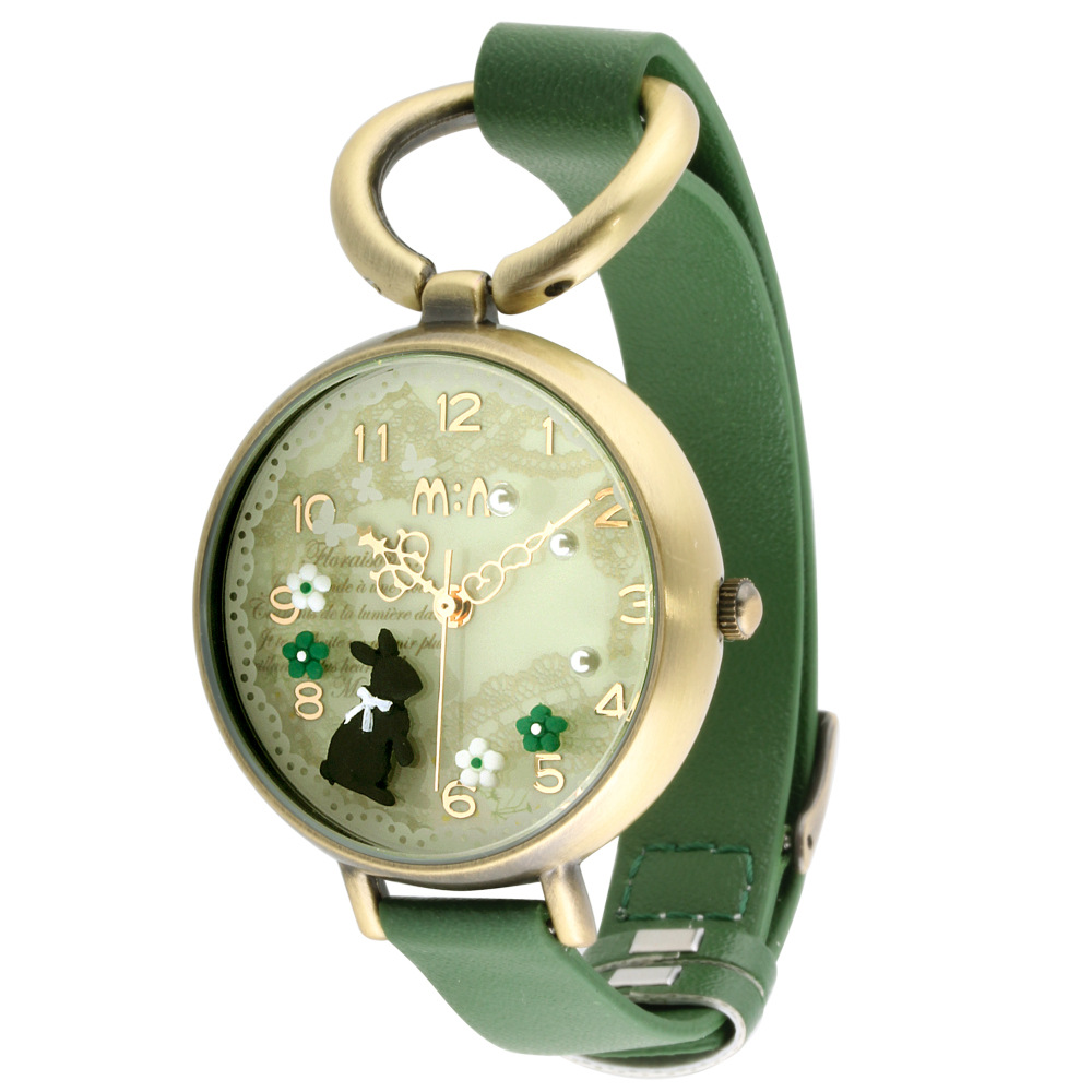 Luxury Watches Retro Girl Watches Leather Fimo Cute Rabbit Green Watches For Girls Christmas Gifts