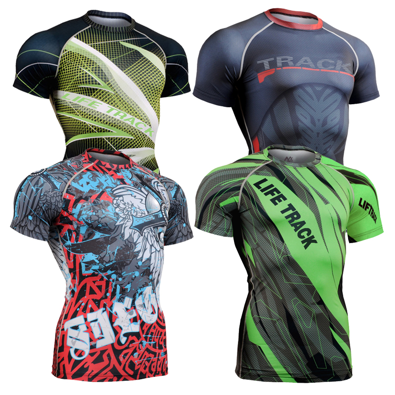 3d Full Printing Mens Compression Shirt Base Layer Short Sleeve Shirt Workout Fitness MMA Gym Running