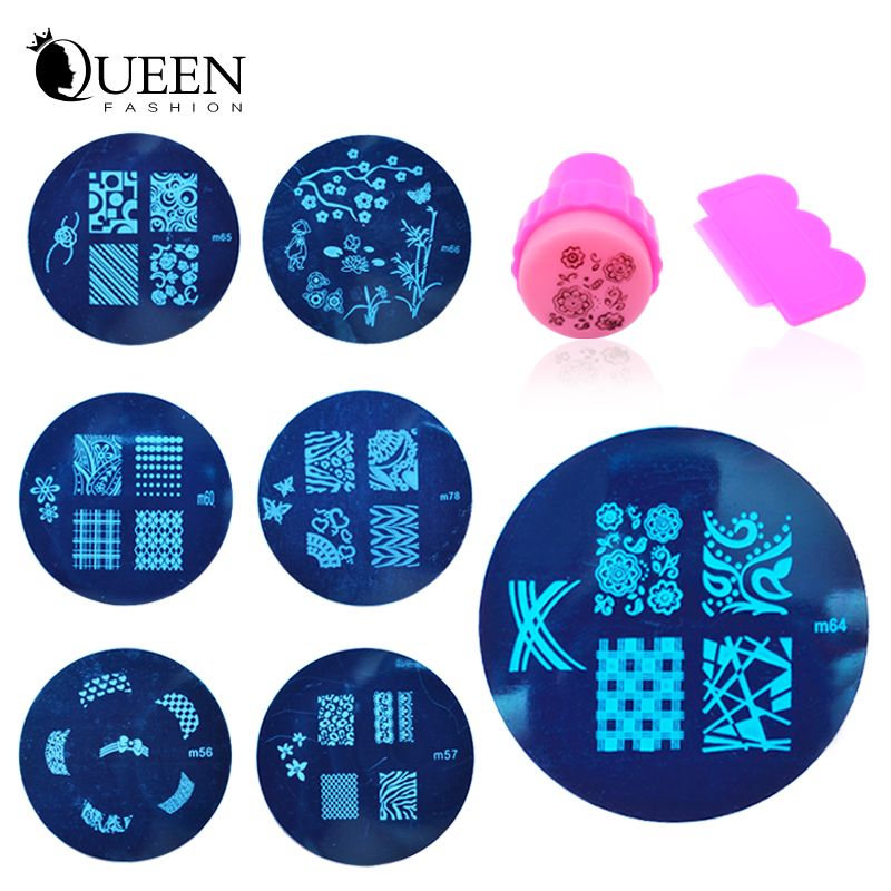 81Designs Nail Template Set, 20pcs Nail Art Stainless Steel Stamping Image Plates+Stamper+Scraper, Manicure Nail Art Tools