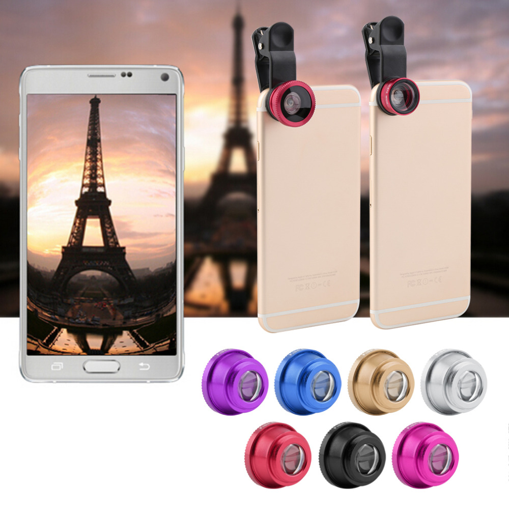2016 Newest red 3 In 1 Clip Camera Lens Fish Eye Wide Angle Macro Kit For Smart Phone
