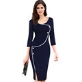 New Autumn Vintage Brief Split Bottom Elegant Casual Work 3 4 Sleeve Deep O Neck Bodycon