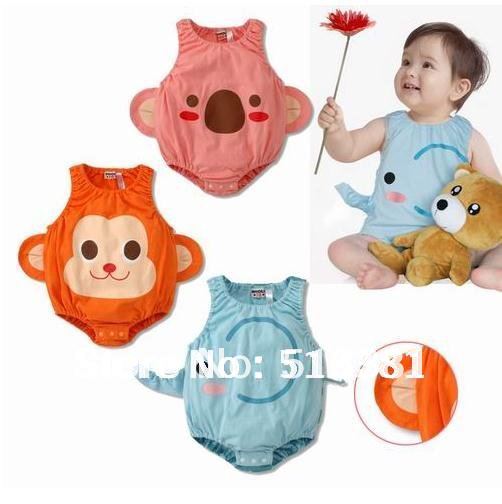 Wholesale-9pcs/lot Fashion Baby Romper Sleeveless Animal 3 styles/Baby Bodysuits Cartoon/Baby Wear Free Shiping