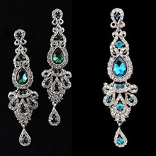 New Fashion Luxury Silver Plated Big Black Crystal Long Earrings Wedding Drop Women Accessories Earrings