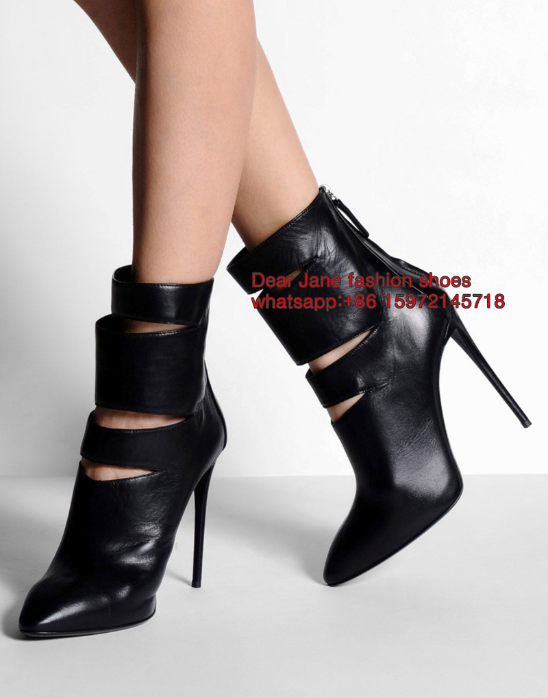 2016 HOT NEW spike heel women shoes Black Real leather stiletto heel booties pointed-toe Red Cut-Out Suede Ankle Boots