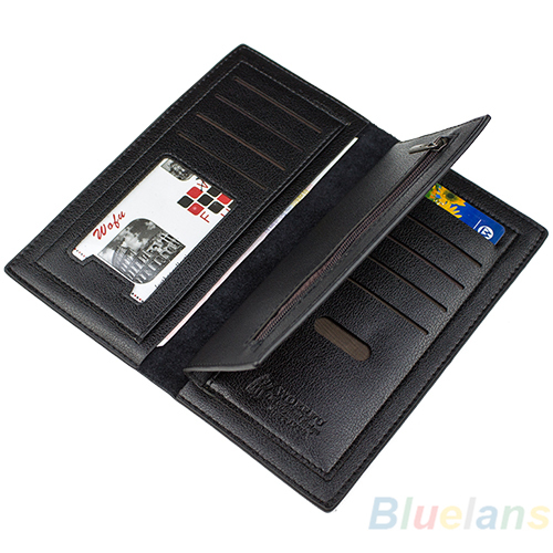 Luxury Fashion Men Long Business PU Leather Clutch Wallet Credit Cards Holder Pockets Purse Black Coffee