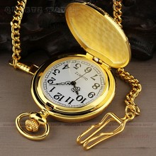 PQ094 Men s Dress Gold Round Case Quartz Pocket Watches Chain