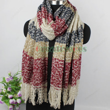Man s Women s Unisex Winter Warm Soft Mohair Knitted Stripes Long Scarf Wrap Tassel Shawl