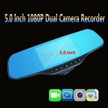BEST New 5.0 inch car dvr mirror camera recorder night vision rear view mirror monitor car camera full hd 1080p dual lens