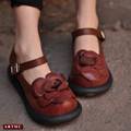 Artmu Mary Janes Shoes Spring Handmade Flower Hasp Cowhide Single Shoe Wedges Women s Low heeled