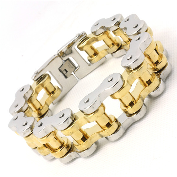 Mens Boys 316L Stainless Steel Cool Motorcycle Chain Siver Golden Huge Heavy Big Bracelet Guarantee 100%