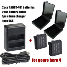 2PCS 3.7V 1600mAh Li-ion Digital Batteries Hero 4 Gopro Go Pro Hero4 Battery+Dual USB Charger + battery box For Gopro Hero 4