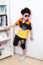 Free shipping New 2016 summer clothing sets kids pants + Top boys girls Navy Stripe kids clothes children tracksuit