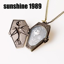 Sunshine New Quartzwerk Pocket Watch necklaces The Burton s Nightmare Before Christmas Cartoon bones fashion jewelry