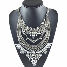 2015 New fashion Silver Chain Long Crystal Necklace & Pendant Exaggeration chunky statement Necklace accessories vintage jewelry