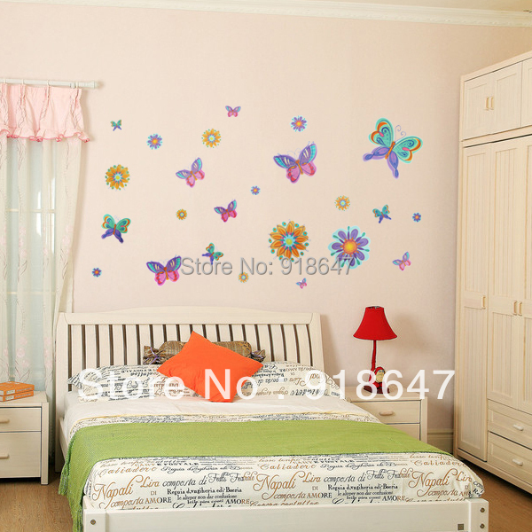 Butterfly Flowers DIY Wall Sticker Wall Mural Home Decor Room Decor ...