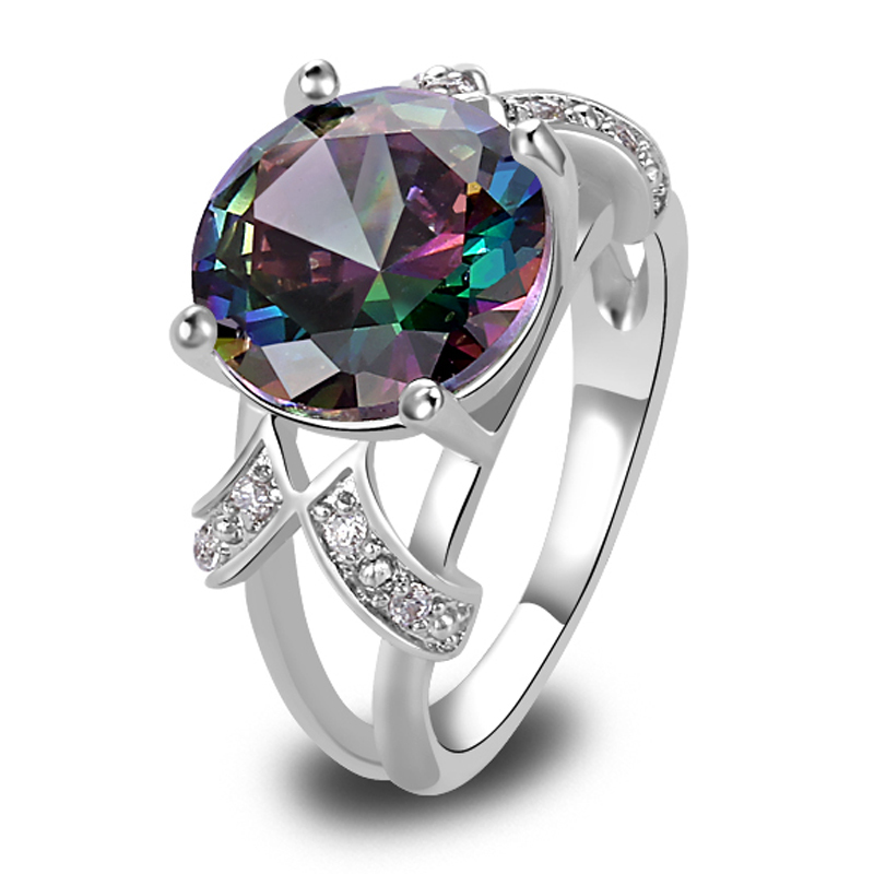 Free Shipping Mystic Rainbow Topaz White Sapphire 925 Silver Ring Fashion Women Party Jewelry Size 6