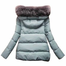 New Winter 2016 Women Jackets Cotton Full Sleeve Covered button with pocketswomen Hat with Feathers Ultra