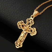 U7 Cross Pendant Necklace Free Shipping New Trendy Platinum 18K Real Gold Plated Fashion Women Men