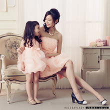 2016 Mother and Daughter Clothes Mother and Daughter Party Dress Women Evening rose flower Dress Toddler Girls Evening bow Dress