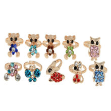 Wholesale Mix Lot 10pcs Cartoon Crystal Rings for Kids Girl Boy Mix Styles Colorful Crystal Gold
