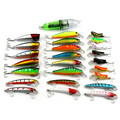 25 Pcs Pack Mixed 4 Style Fishing Lures Set Led Light Minnow Popper Grasshopper Insect Lure