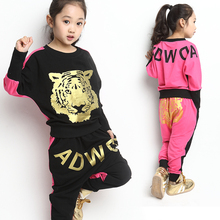 Retail Tiger Print Girls Clothing Set Spring Autumn New Kids Sports Suit Long Sleeve Top Harem