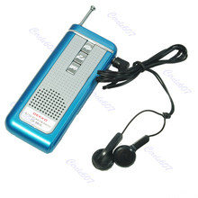 Hot Blue Portable Belt Clip Auto Scan FM Radio Receiver With Flashlight Earphone