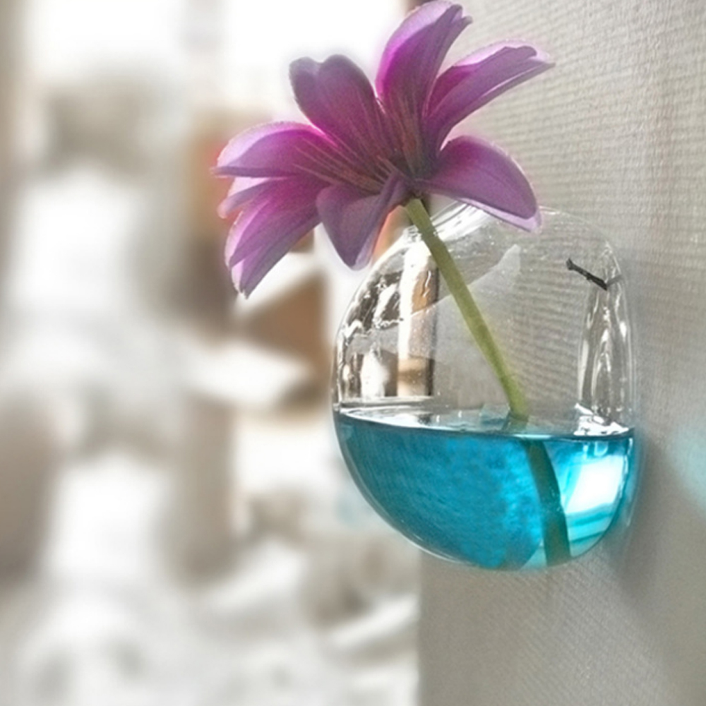 8cm Wall Mounted Hanging Crystal Glass Vase Flower Plant Terrarium