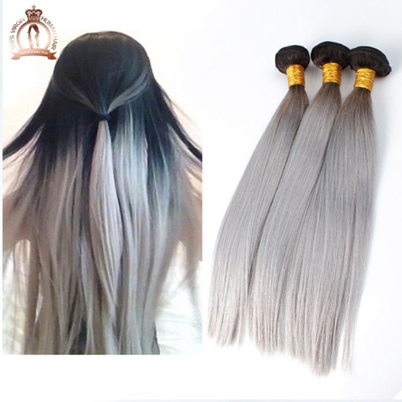 Купить "New Arrival Ombre Hair Extensions #1B/Gray Human Hair Weave 7A...