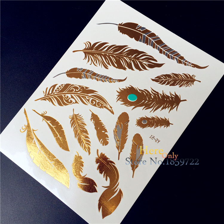 Peacock Feather Design HYS 51 Flash Metallic Temporary Tattoo Stick 