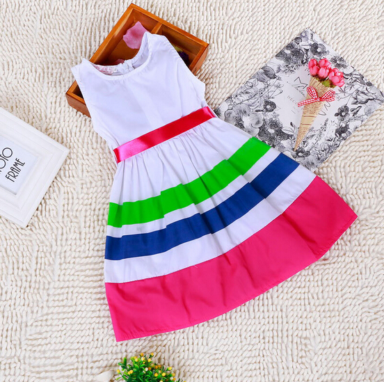 2-6T New brand summer baby girl dresses Fashion color stripe Princess Dress Sleeveless rainbow girl dress toddler girl dresses