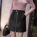 2016 New Autumn Winter Women Black Miniskirt Leather Skirts Womens Fashion Zipper A Line Skirt Slim