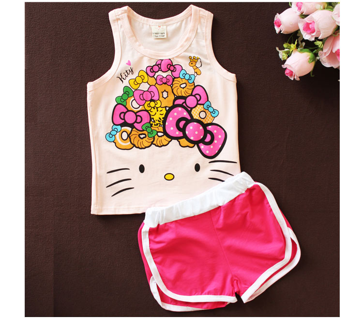 font b Girls b font Summer Casual Clothes Set Children Cartoon T shirt Short Pants