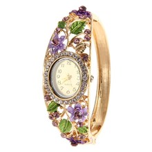 2016 top brand luxury Women s Watch Fashion Crystal Flower Bangle Bracelet Watch 6 Colors Analog