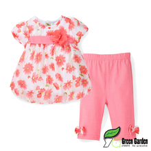 2016 New Summer Baby Girl Floral Print Chiffon T-shirt + Cotton Capris Pants Infant Clothing Set Newborn Bebes Clothes