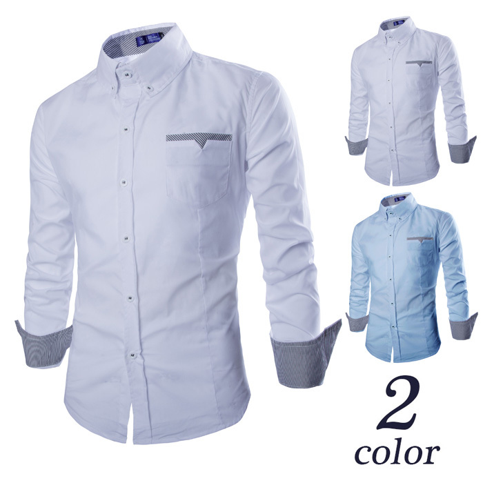 2015 Men\'S Fashion Designer Solid Color Shirt Mal...
