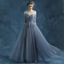 2016 Chiffon Grey Blue Evening Dress New Fashion Backless Beading A-line Long Prom Dress The Bride Elegant Formal Dress