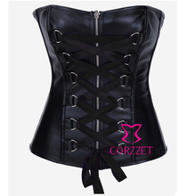 Fashion Shapewear Ribbon Lacing Front Zipper Gothic Steampunk StyleFaux Leather Corset Overbust Corselet Women Black Bustier Top