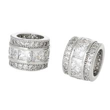 Copper Spacer Beads Cylinder Silver Tone Clear Cubic Zirconia About 11mm x 8mm Hole Approx 7mm