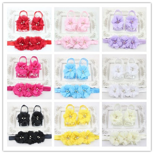 New Baby girls Barefoot Sandals First Walkers Newborn Infant Flower Shoes sandalia infantil menina Headband Sandals