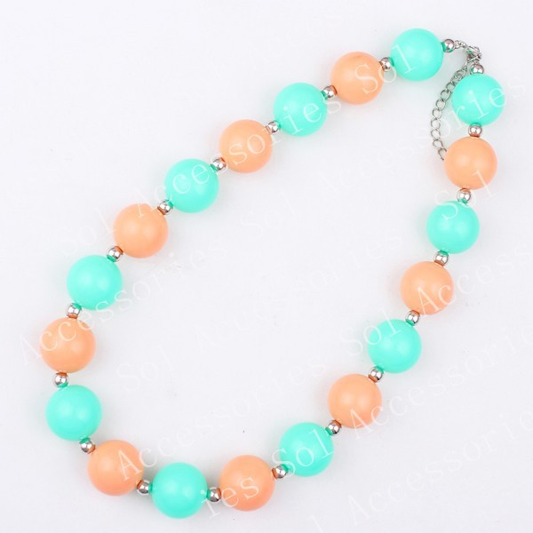 2PCSLot 2015 new hotsale baby jewelry WholesaleRetail orange and blue color handmake Bubblegum Chunky Beadery Necklaces