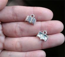 12Pcs School teaching opened books 13*11mm DIY Retro Silver Jewelry Bracelet Necklace pendant Free Shipping