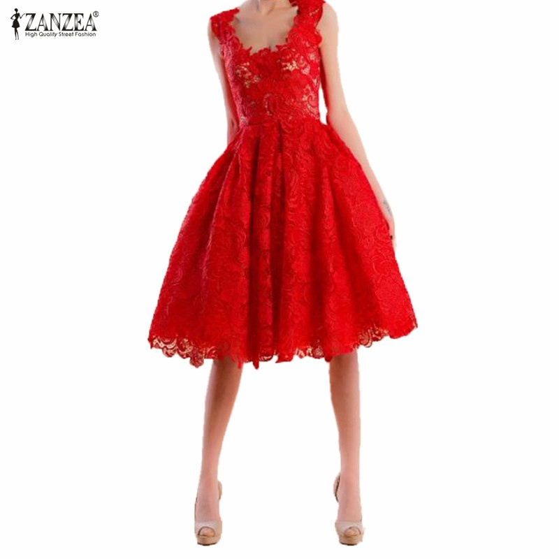 Zanzea Fashion 2016 Sexy Women Celebrity Party Lace Dresses Summer Sleeveless Luxury Dress Elegant Knee Length Vestido De festa